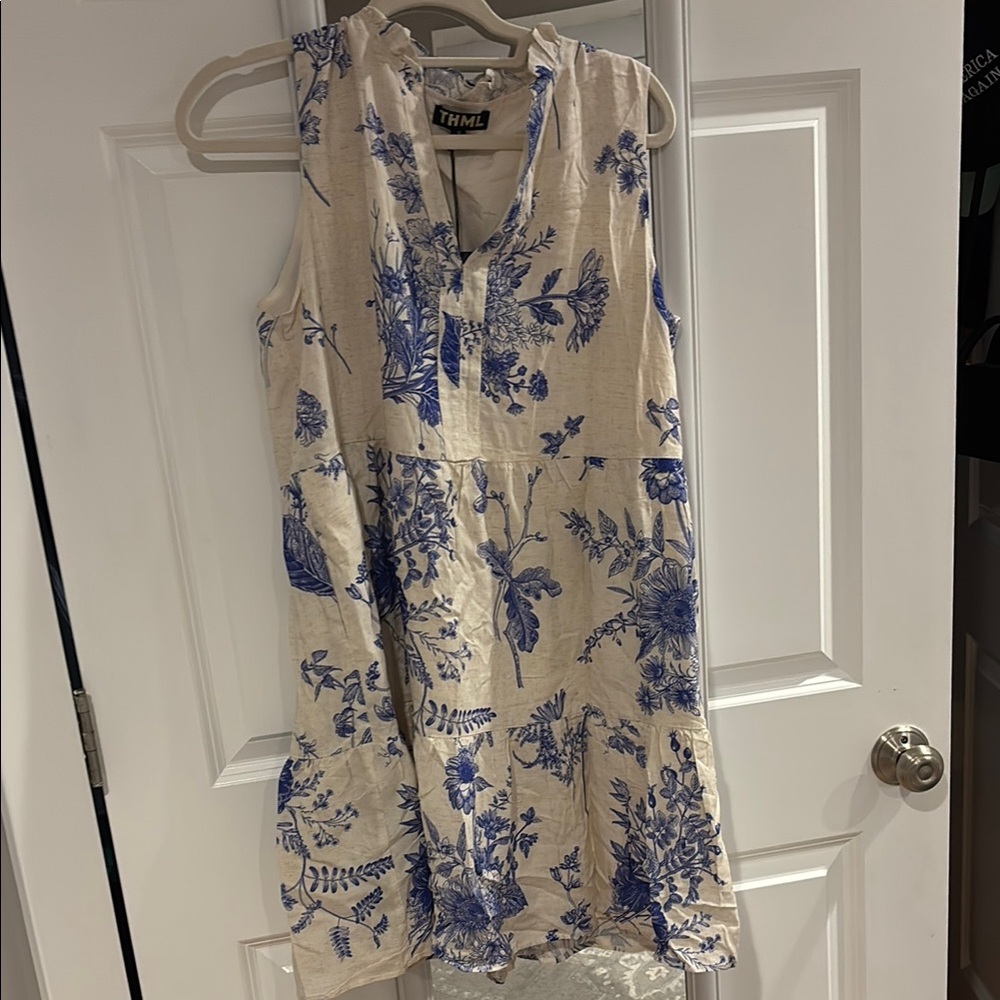 THML Blue and White Sleeveless Sundress
